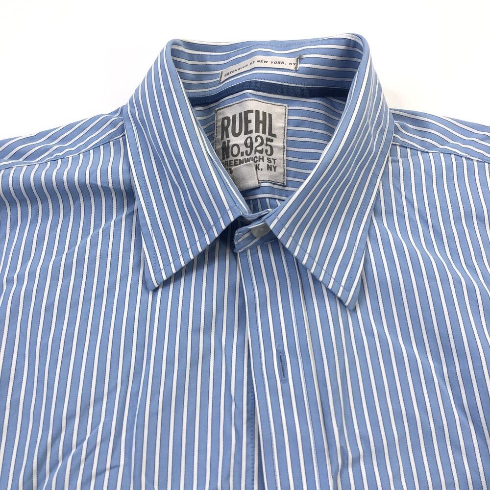 Ruehl 925 VINTAGE VTG 17/39 Preppy Button Long Sleeve Striped Casual Shirt Blue